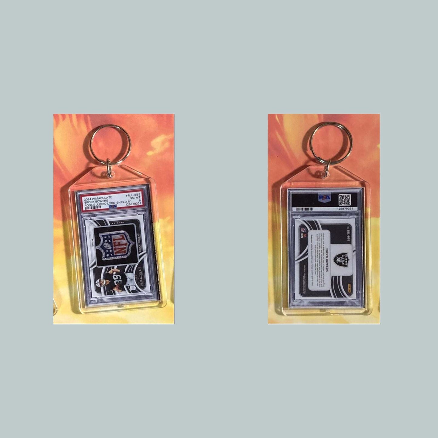 3693 Brock Bowers 2024 Panini Immaculate Jumbo Logo-Shield Custom Made Keychain FBL