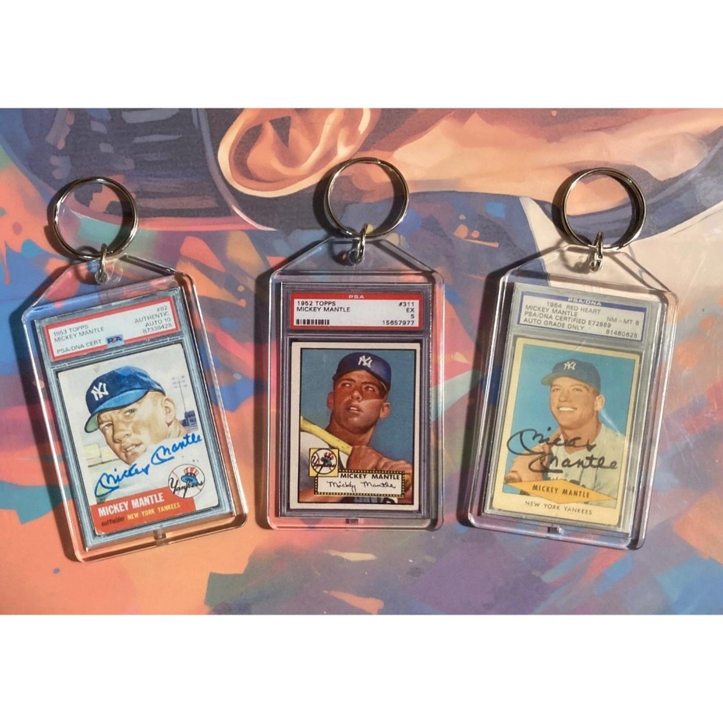 0305B Mickey Mantle 3 Pack Bundle 3 Different Custom Novelty Keychains