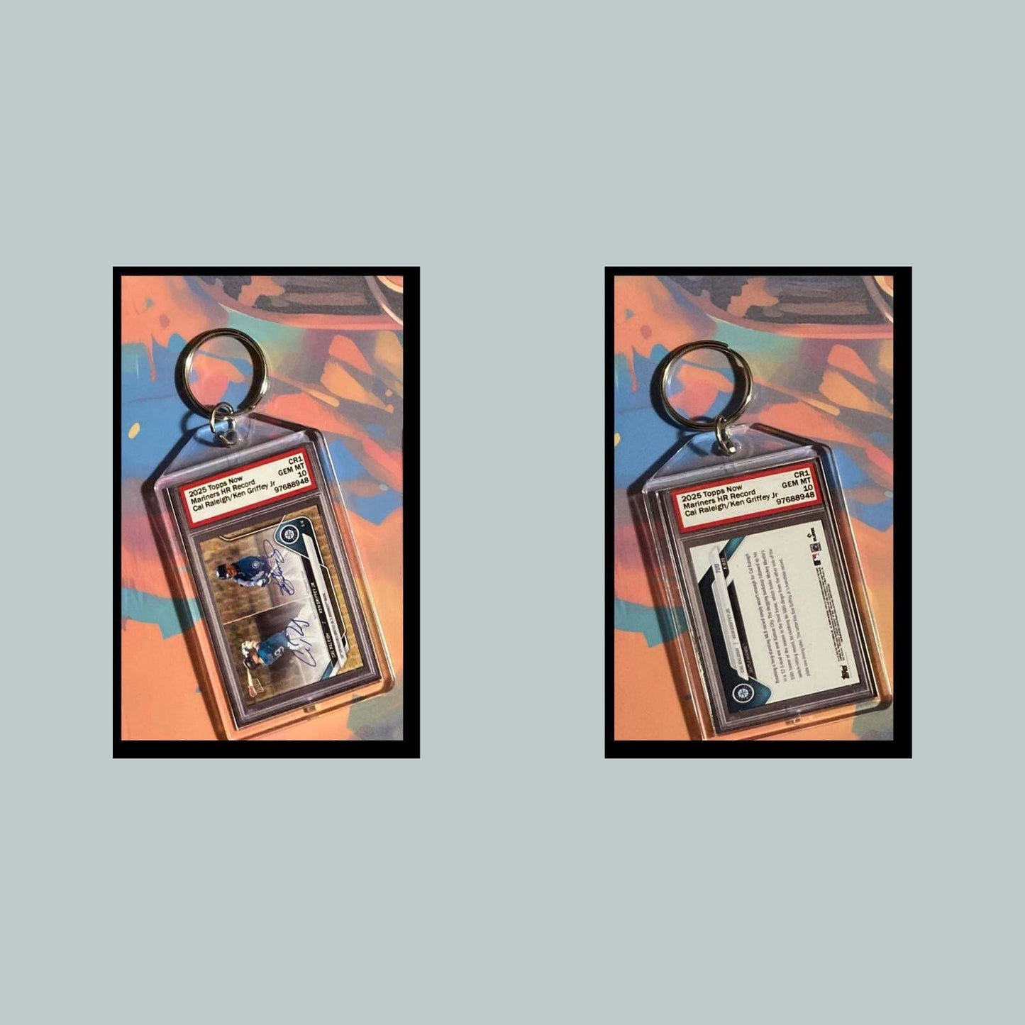 3516 Cal Raleigh-Ken Griffey Jr HR Record 2025 Topps Now Custom Made Keychain BBL KYC