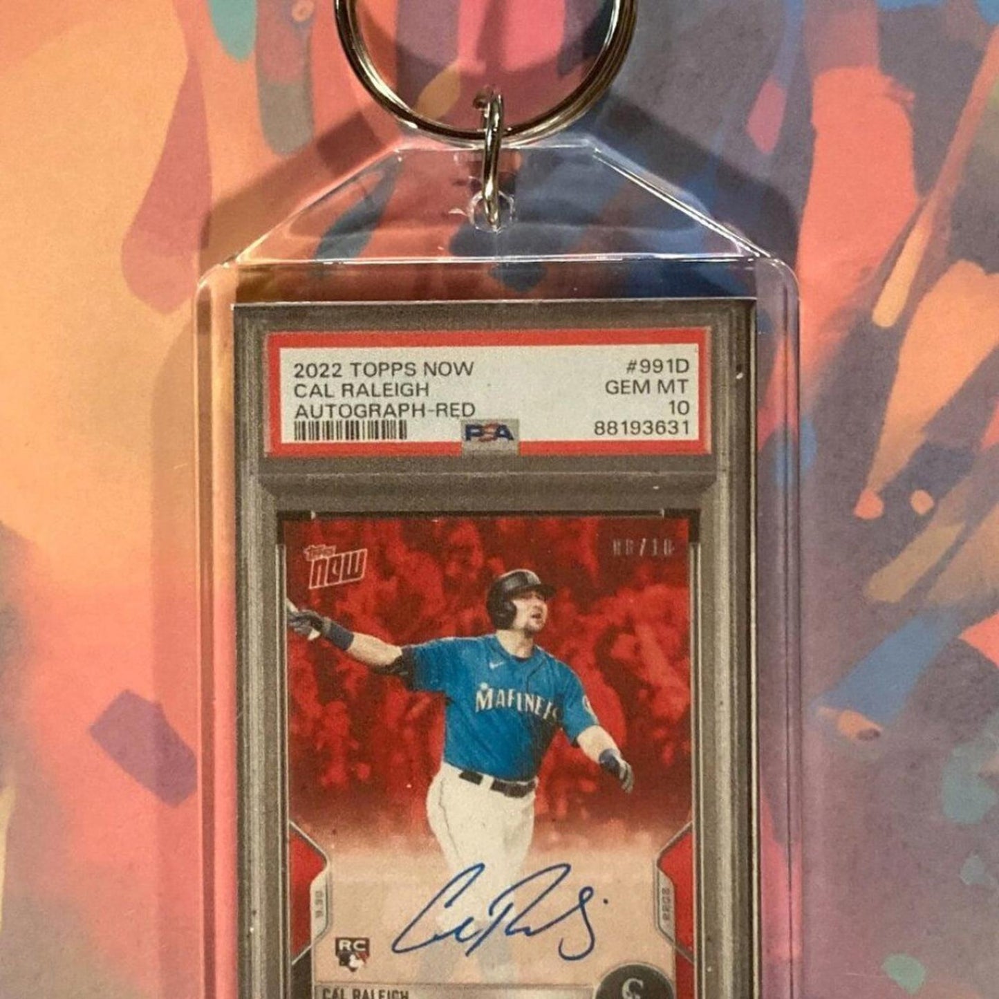 0110 Cal Raleigh 2022 Topps Now Red Auto Custom Hand Made Novelty Keychain-Gift
