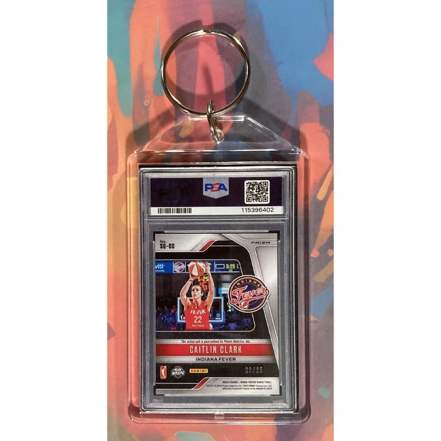 0016 Caitlin Clark 2024 Panini Prizm Green Pulsar Auto Keychain