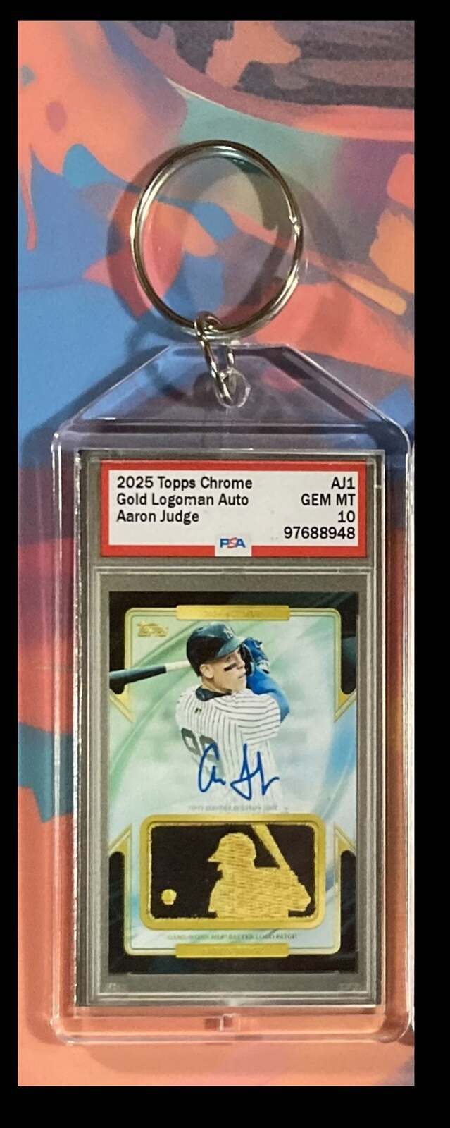 3370 Aaron Judge 2025 Topps Chrome Gold Logoman Auto Custom Novelty Keychain BBL KYC