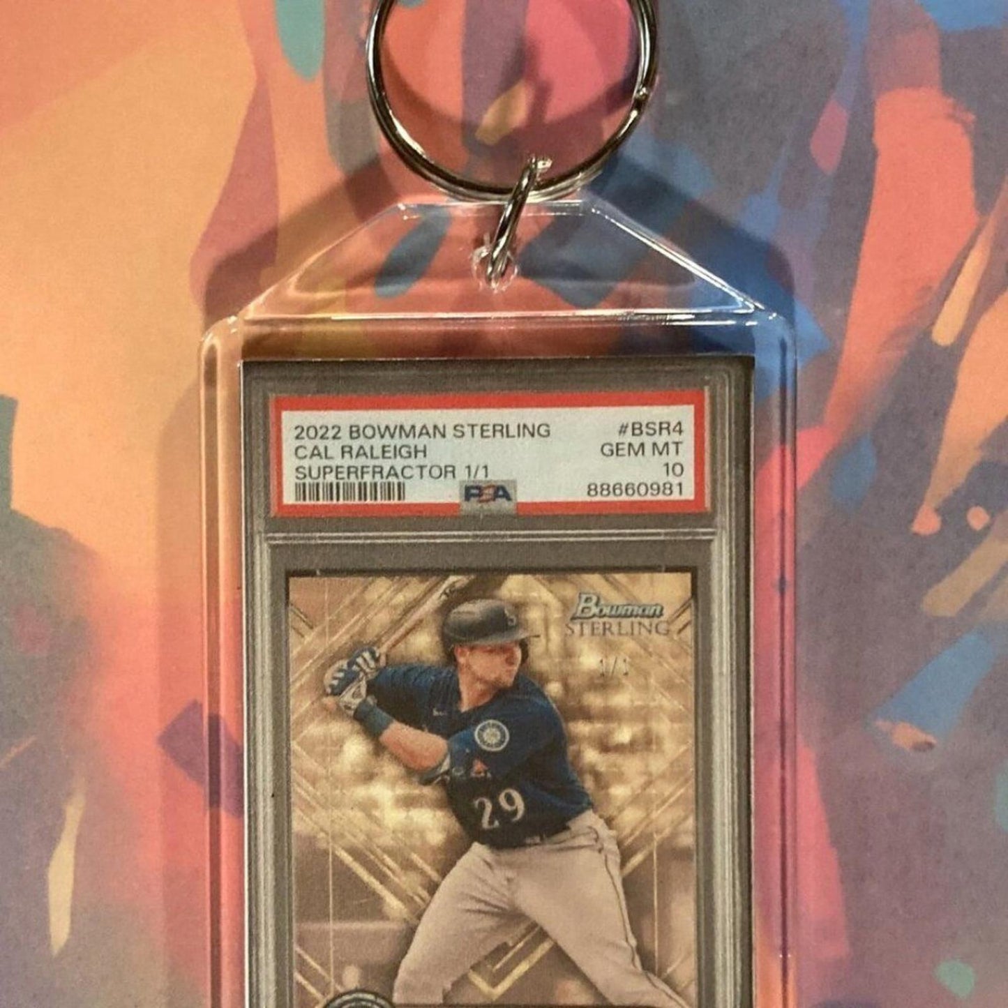 0106	Cal Raleigh 2022 Bowman Sterling SuperFractor Custom Made Novelty Keychain