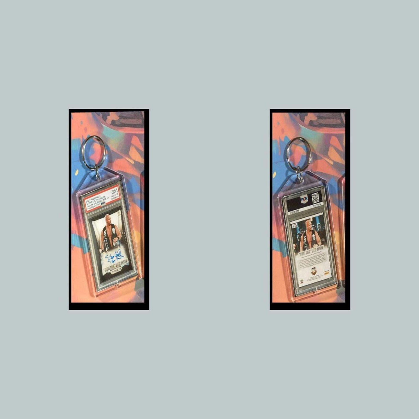 3363 Steve Austin 2023 Panini Prizm Throwback Black Auto Custom Made Keychain KYC MSC