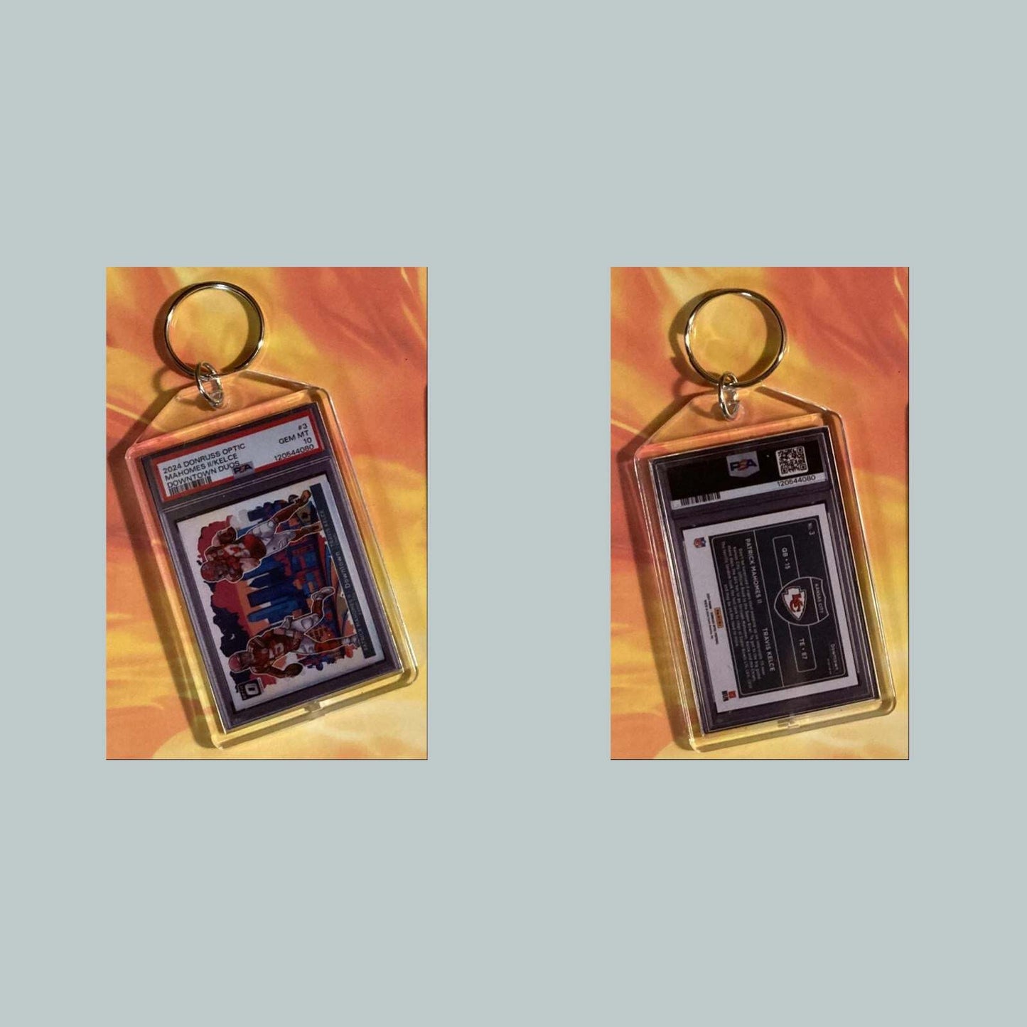 3608 Patrick Mahomes/Kelce 2024 Donruss Optic Downtown Duos Custom Keychain FBL