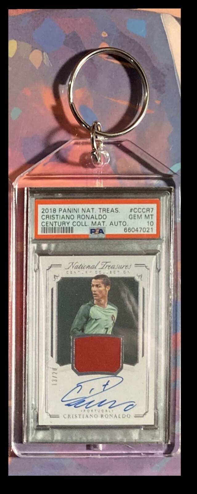 3167 Cristiano Ronaldo 2018 Panini Nat Treas Century Patch Auto Keychain - Gift KYC MSC
