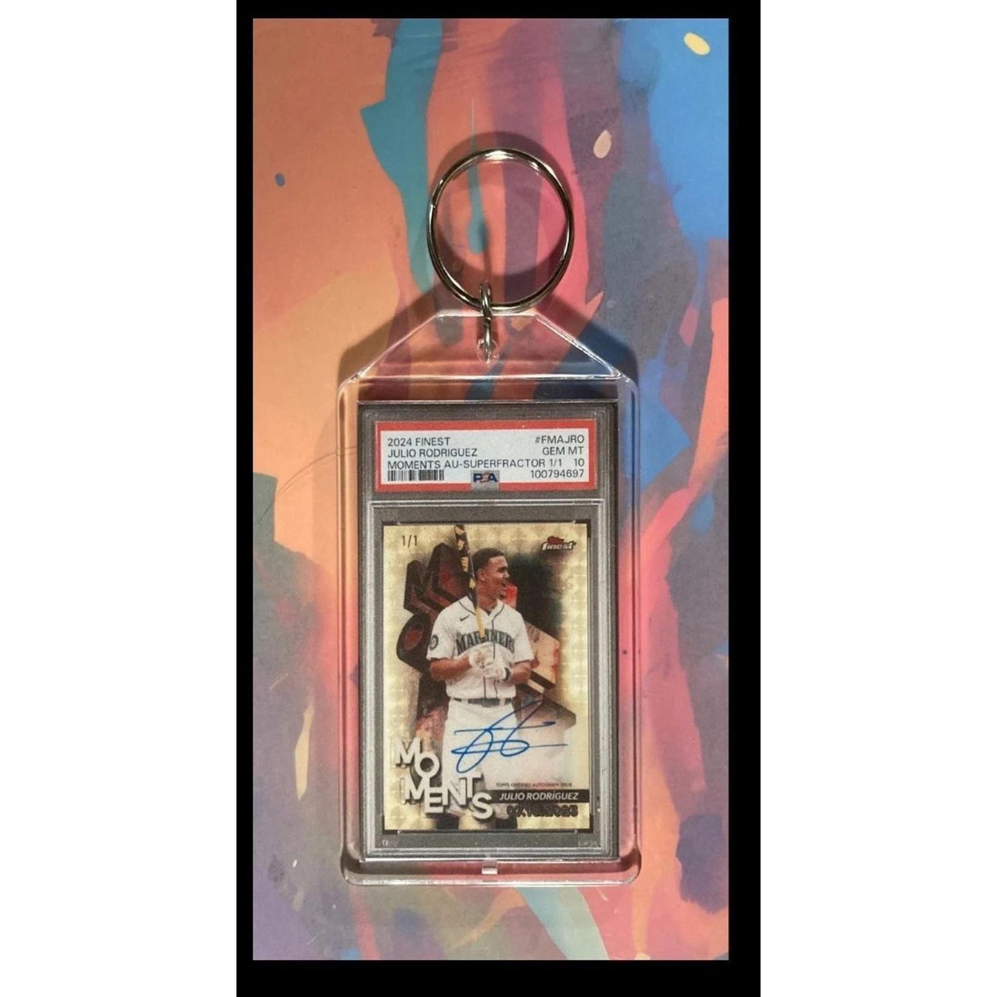 0085 Julio Rodriguez 2024 Topps Finest SuperFractor Auto Novelty Keychain