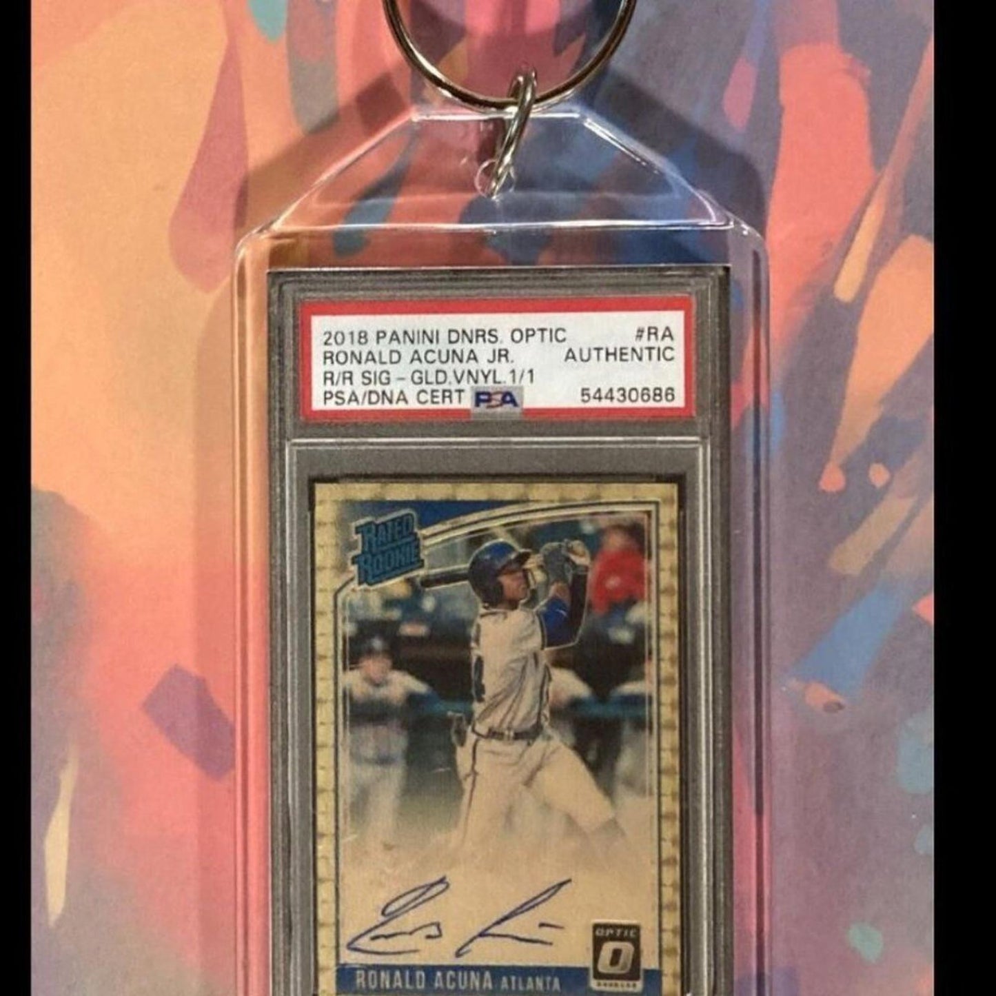 0107	Ronald Acuna 2018 Panini Optic SuperFractor Auto Custom Novelty Keychain