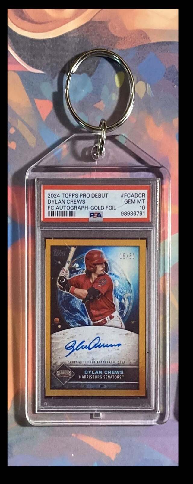 3105 Dylan Crews 2024 Topps Pro Debut Gold Foil Auto Custom Keychain-Gift BBL KYC