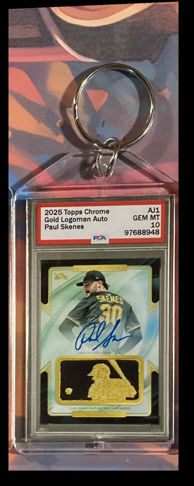 3372 Paul Skenes 2025 Topps Chrome Gold Logoman Auto Custom Novelty Keychain BBL KYC