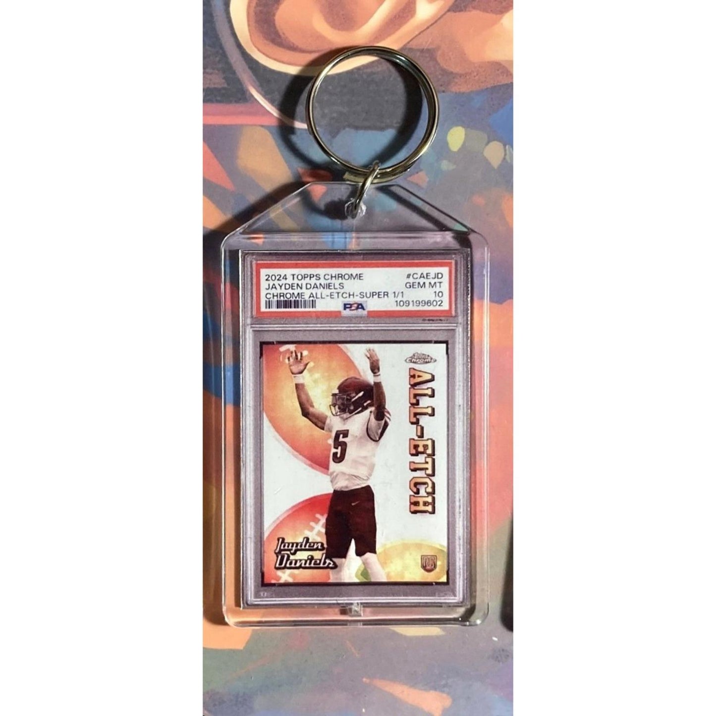 0162 Jayden Daniels 2024 Topps Chrome All-Etch SuperFractor Novelty Keychain
