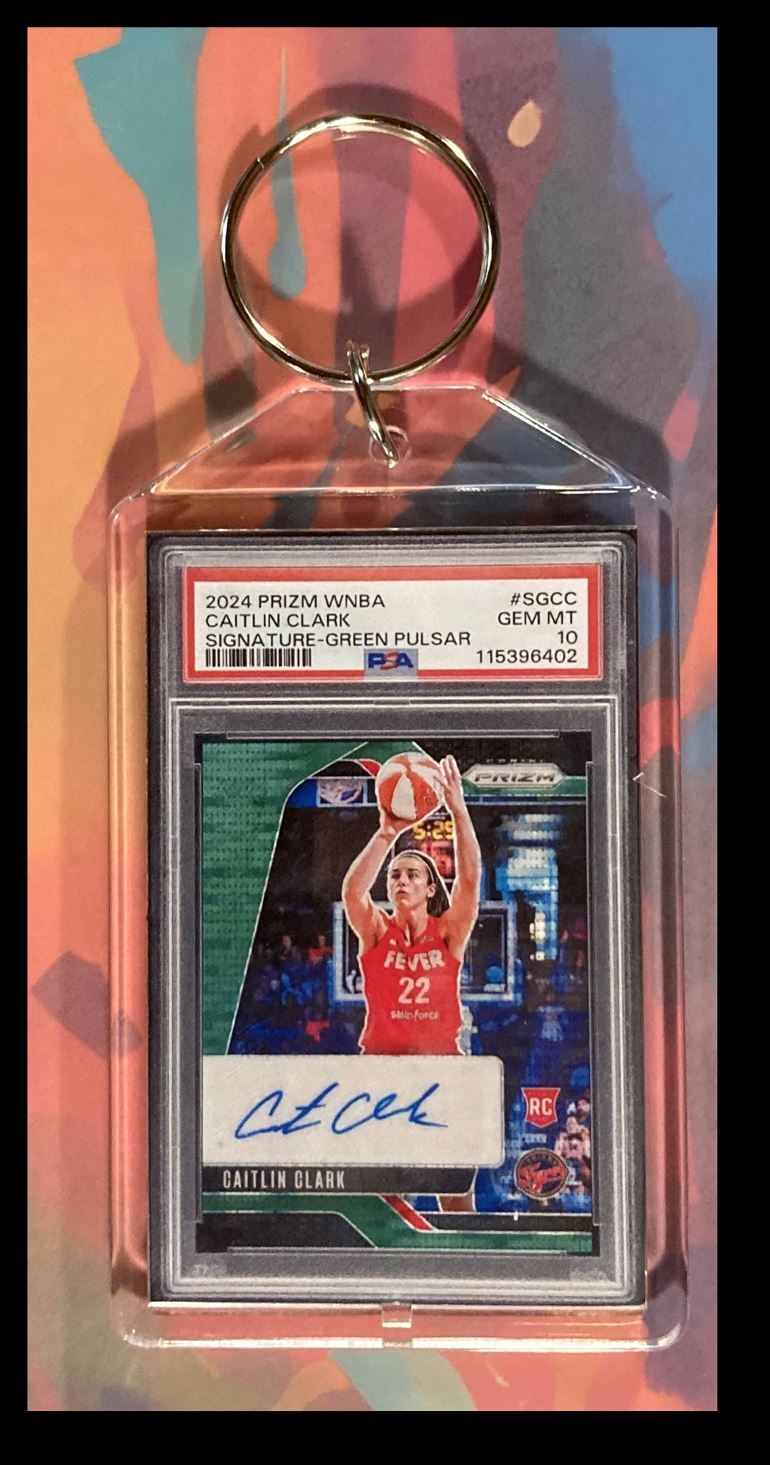 2973 Caitlin Clark 2024 Panini Prizm Green Pulsar Auto Custom Made Keychain BKL KYC