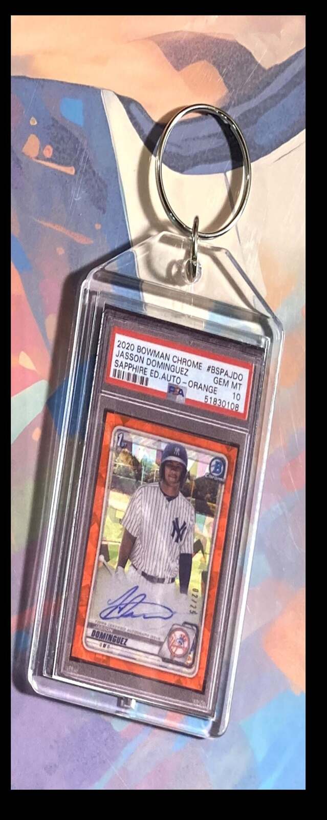 3113 Jasson Dominguez 2020 Bowman Chrome Sapphire Orange Auto Keychain BBL KYC