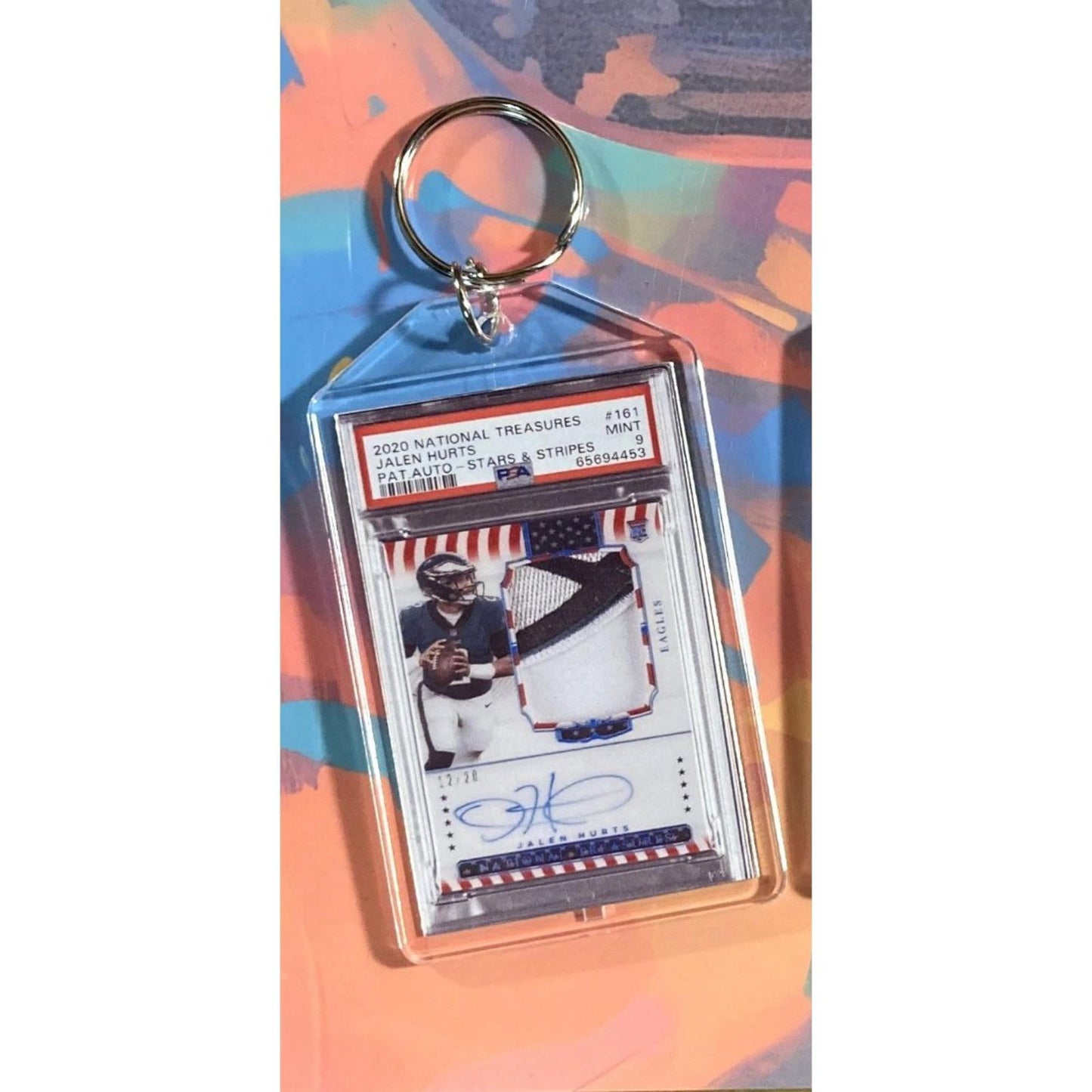 0150 Jalen Hurts  2020 Nat Treas Stars & Stripes Patch Auto Novelty Keychain