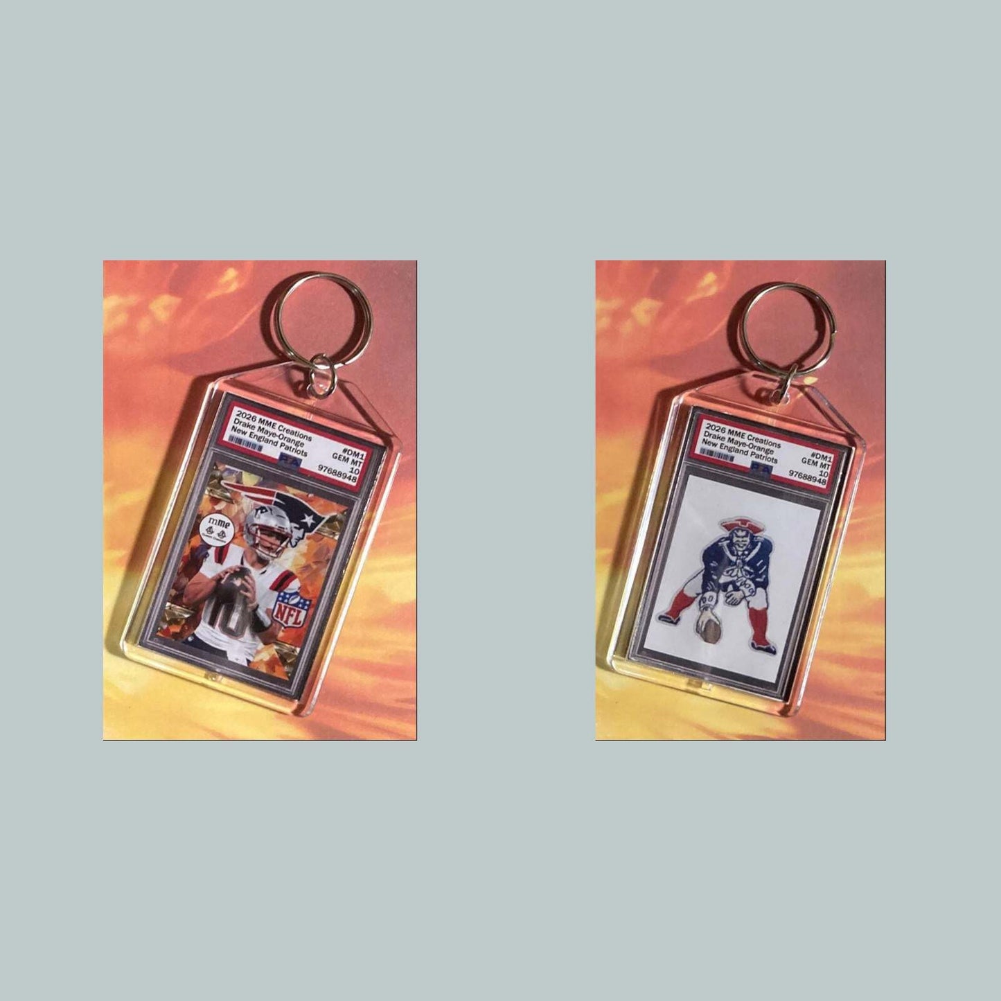 3761 Drake Maye 2026 Mockup Orange Custom Hand Made Keychain FBL