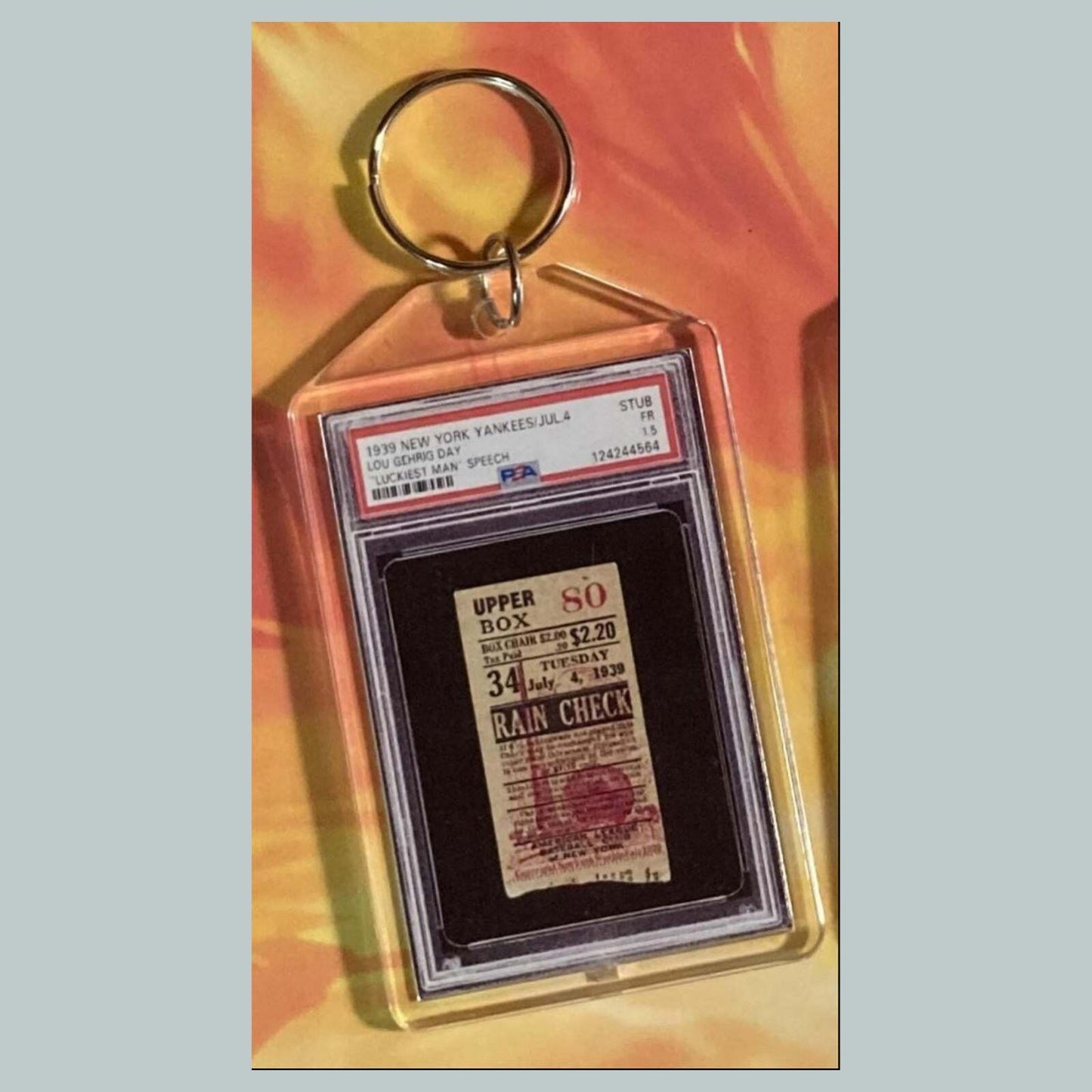 3664 Lou Gehrig Ticket Stub Lou Gehrig Day Luckiest Man Speech Custom Keychain BBL KYC