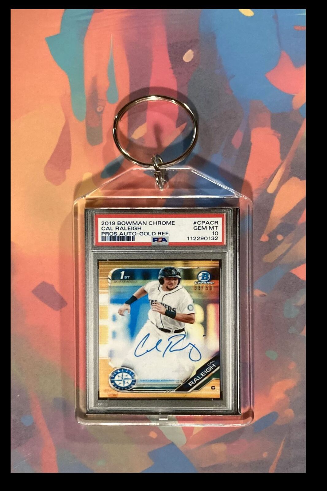 3065 Cal Raleigh 2019 Bowman Chrome Gold Auto Custom Made Keychain BBL KYC