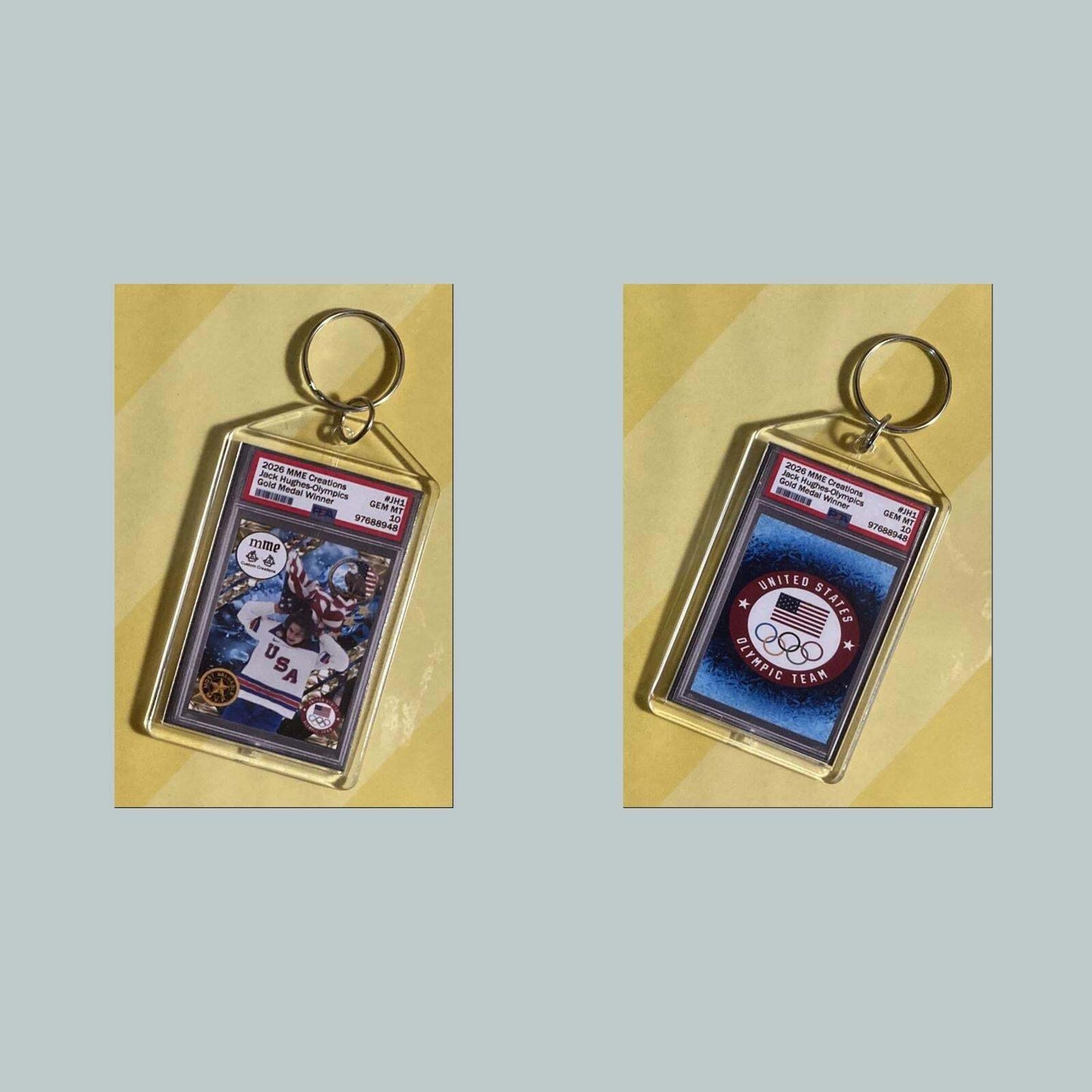3785 Jack Hughes Gold Mockup 2026 Olympics Custom Hand Made Keychain MSC KYC