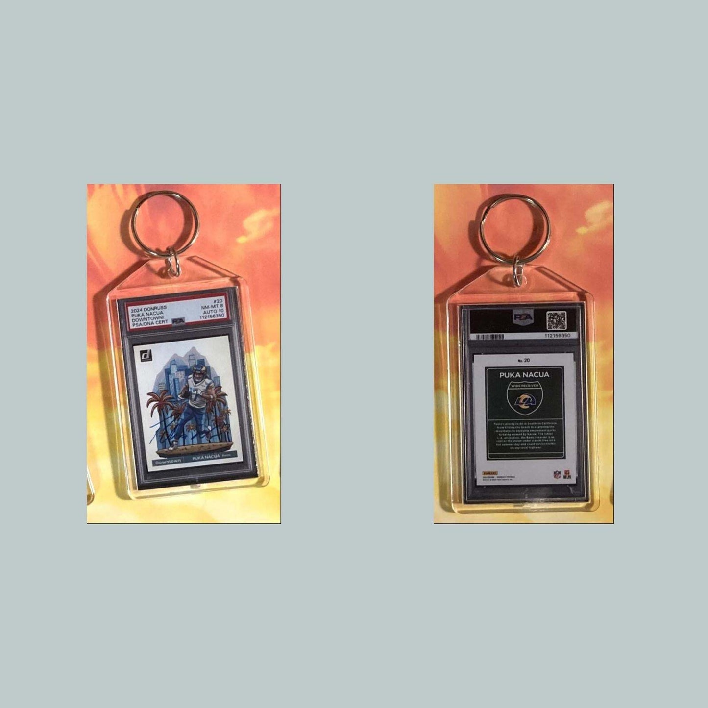 3688 Puka Nacua 2024 Panini Donruss Downtown Auto Custom Hand Made Keychain FBL