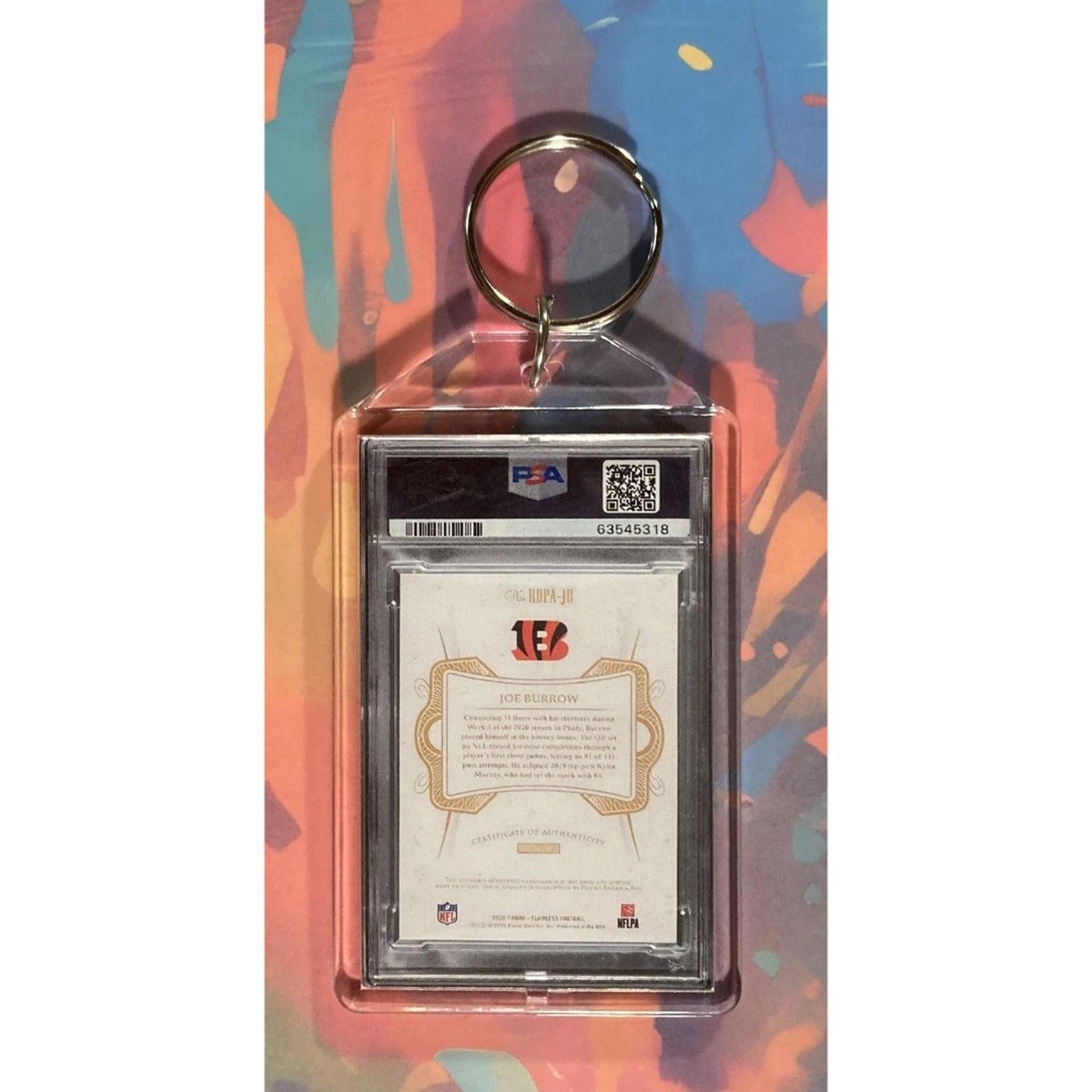 0013 Joe Burrow 2020 Panini Flawless Dual Patch Auto Keychain-Great Gift