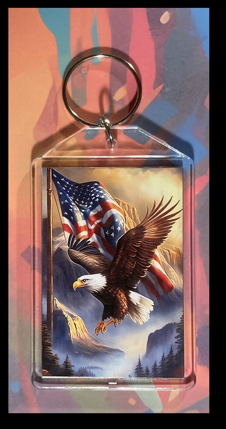 3279 Flying Eagle/Flag Custom Hand Made Keychain - Makes A Great Gift KYC MSC