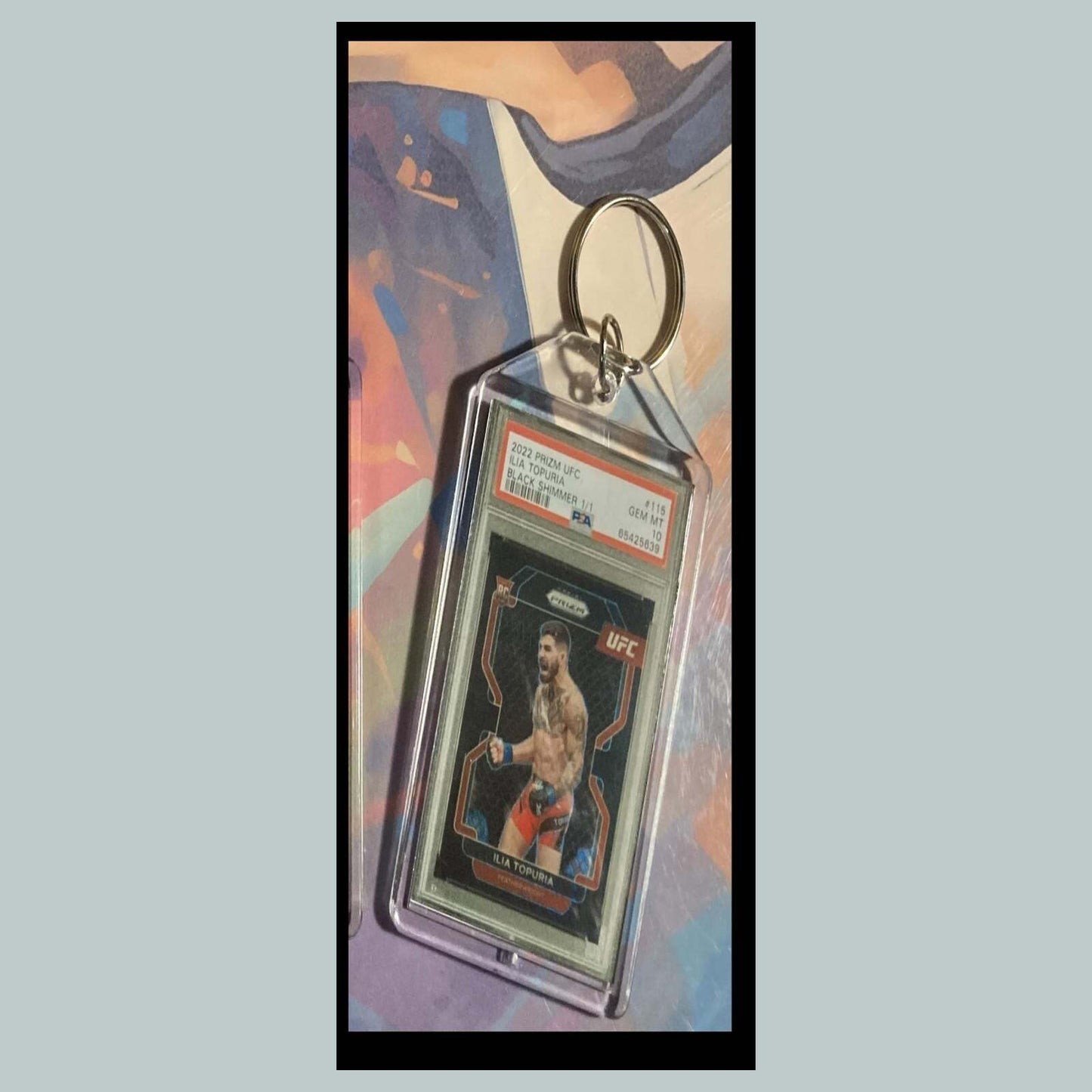 3454 Ilia Topuria 2022 Panini Prizm Black Shimmer Custom Hand Made Keychain MSC KYC