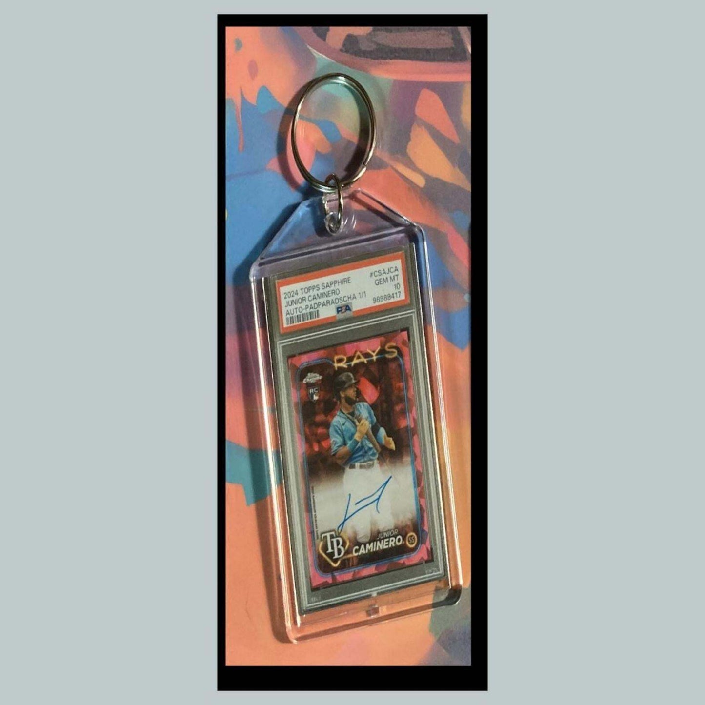 3407B Junior Caminero 2023 Chrome Sapphire Auto Custom Novelty Keychain BBL KYC