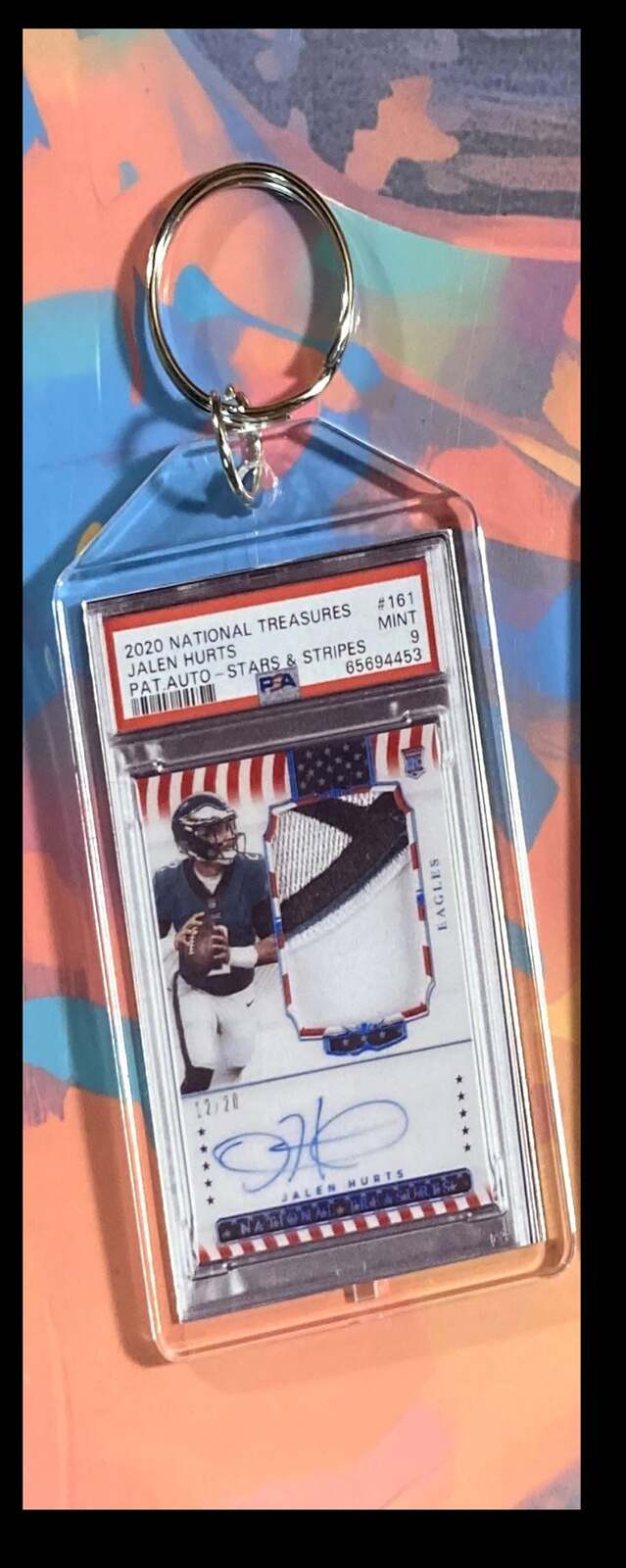 3107 Jalen Hurts 2020 Nat Treas Stars & Stripes Patch Auto Keychain FBL