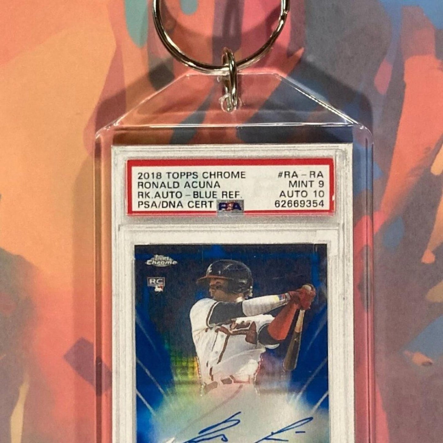 0105	Ronald Acuna 2018 Topps Chrome Blue Refractor Auto Custom Novelty Keychain