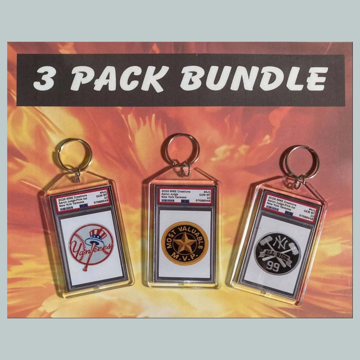 3759B Aaron Judge 3 Pack Bundle Custom Hand Made Keychains BBL KYC