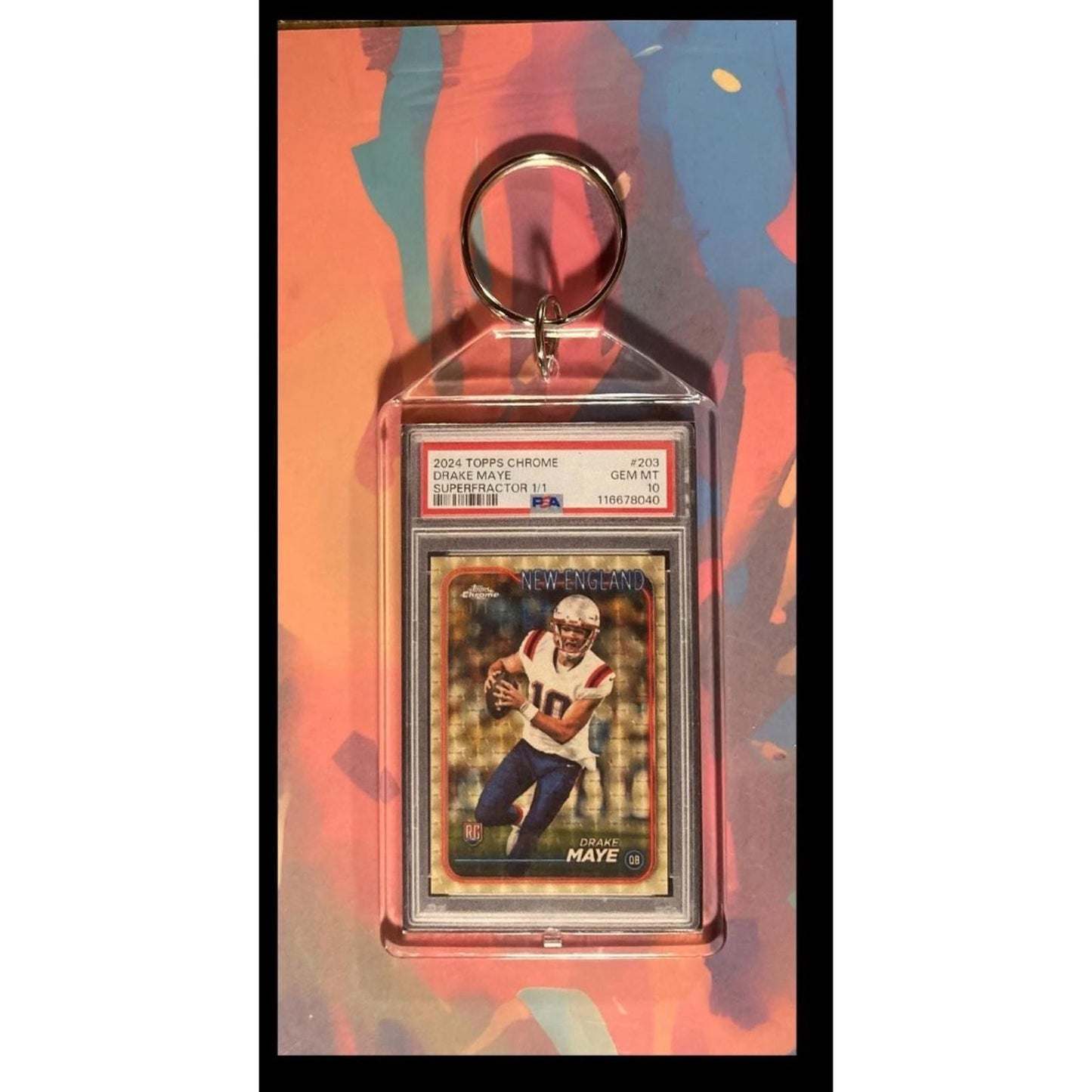 0059 Drake Maye 2024 Topps Chrome Rookie SuperFractor-Custom Keychain-Great Gift