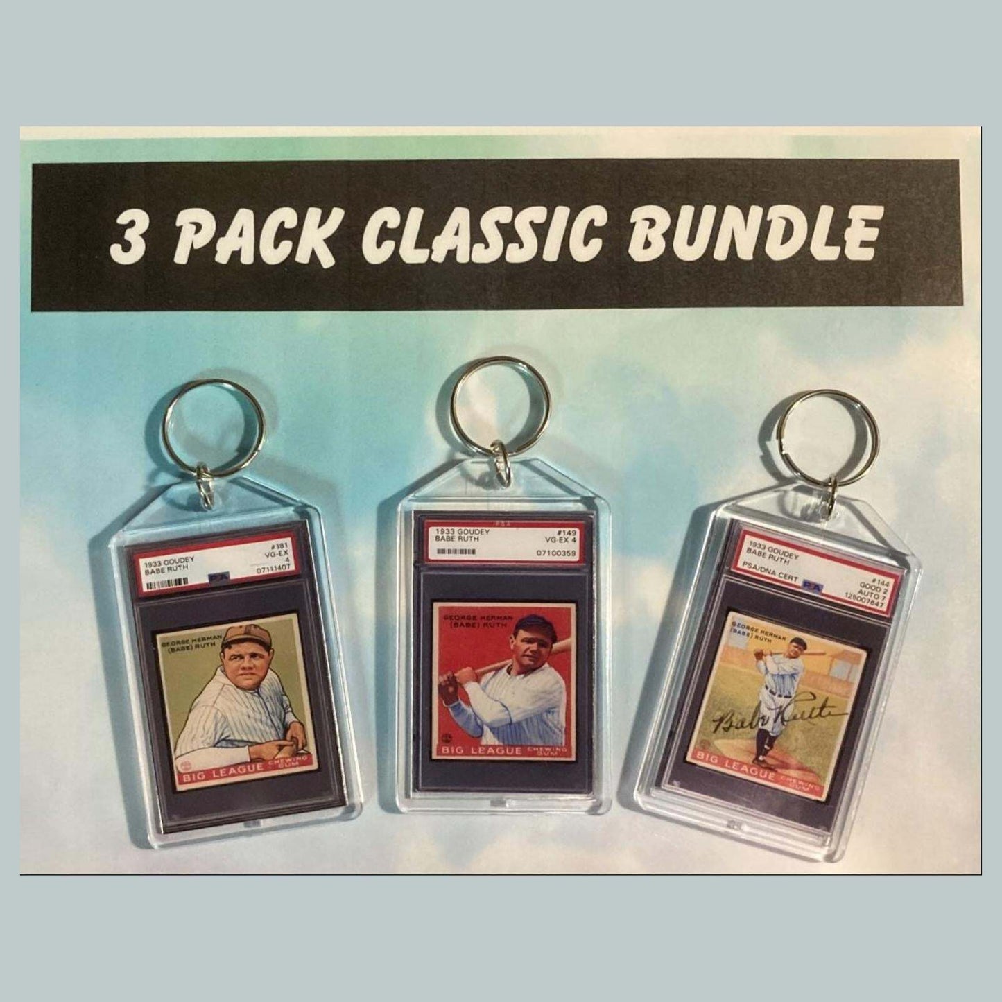 3624B Babe Ruth 3 Pack Bundle Goudry Custom Hand Made Keychains BBL KYC