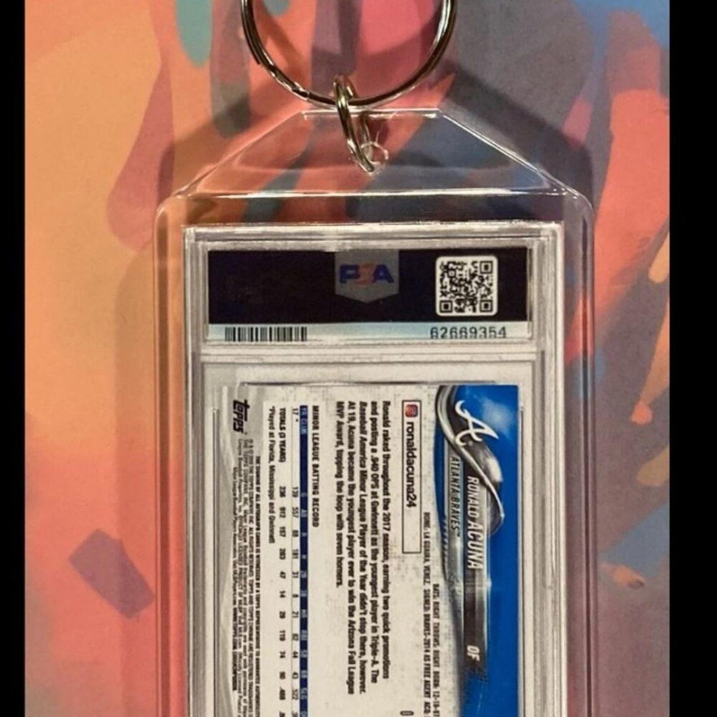 0105	Ronald Acuna 2018 Topps Chrome Blue Refractor Auto Custom Novelty Keychain