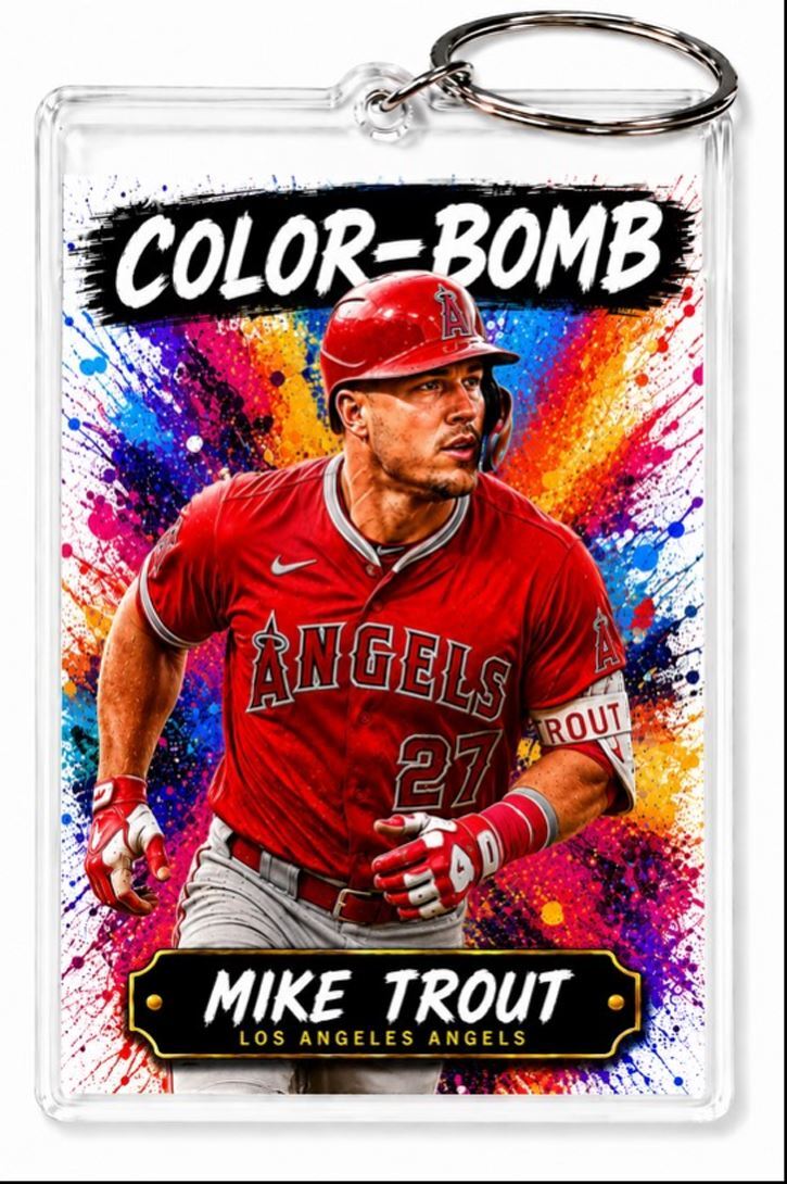 3798 Mike Trout Keychain | Color-Bomb | Custom Photo Keychain No Nameplate BBL KYC