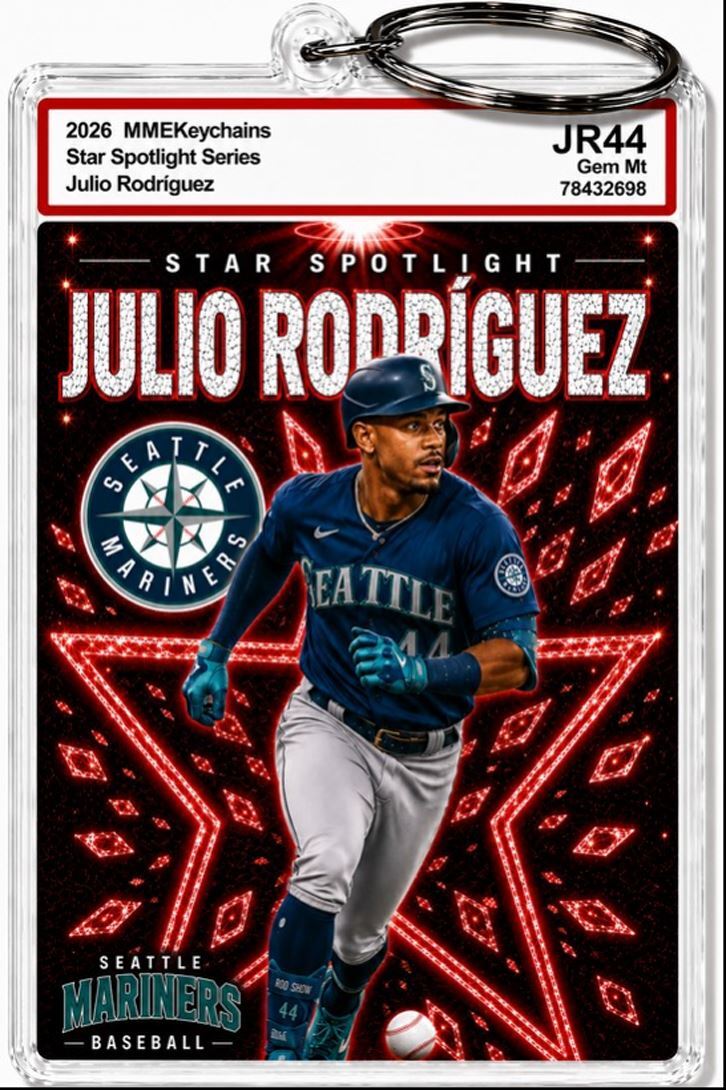 3973 Julio Rodriguez Keychain Red Spotlight Premium Keychain With Nameplate BBL KYC