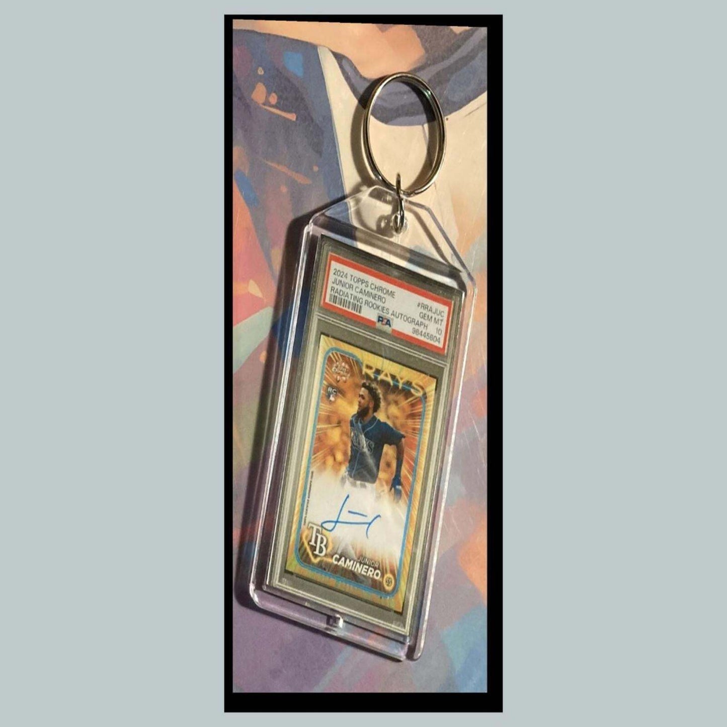 3405 Junior Caminero 2024  Chrome Radiating Rookies Auto Novelty Keychain BBL KYC