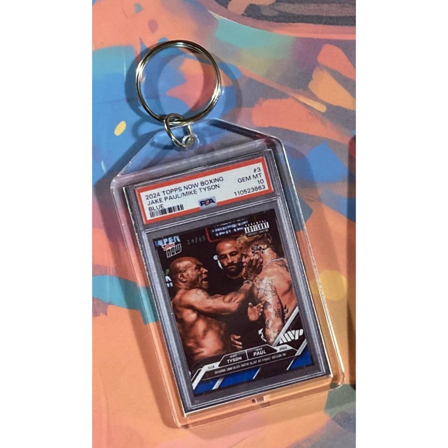 0146 Jake Paul/Mike Tyson 2024 Topps Now Boxing Blue Custom Novelty Keychain