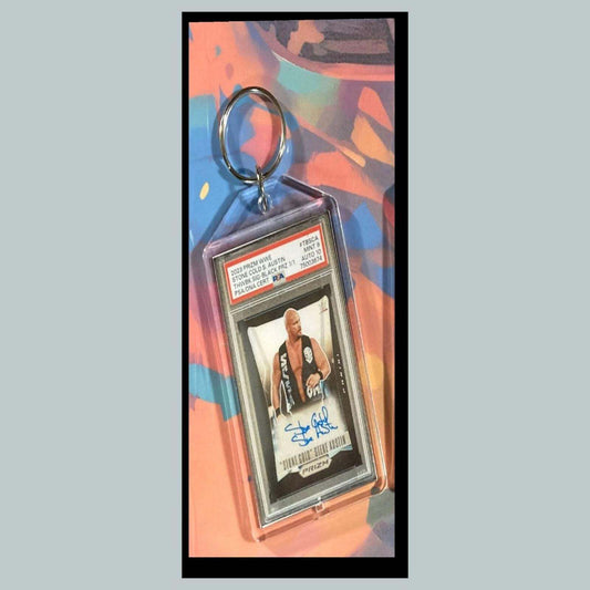 3363 Steve Austin 2023 Panini Prizm Throwback Black Auto Custom Made Keychain KYC MSC