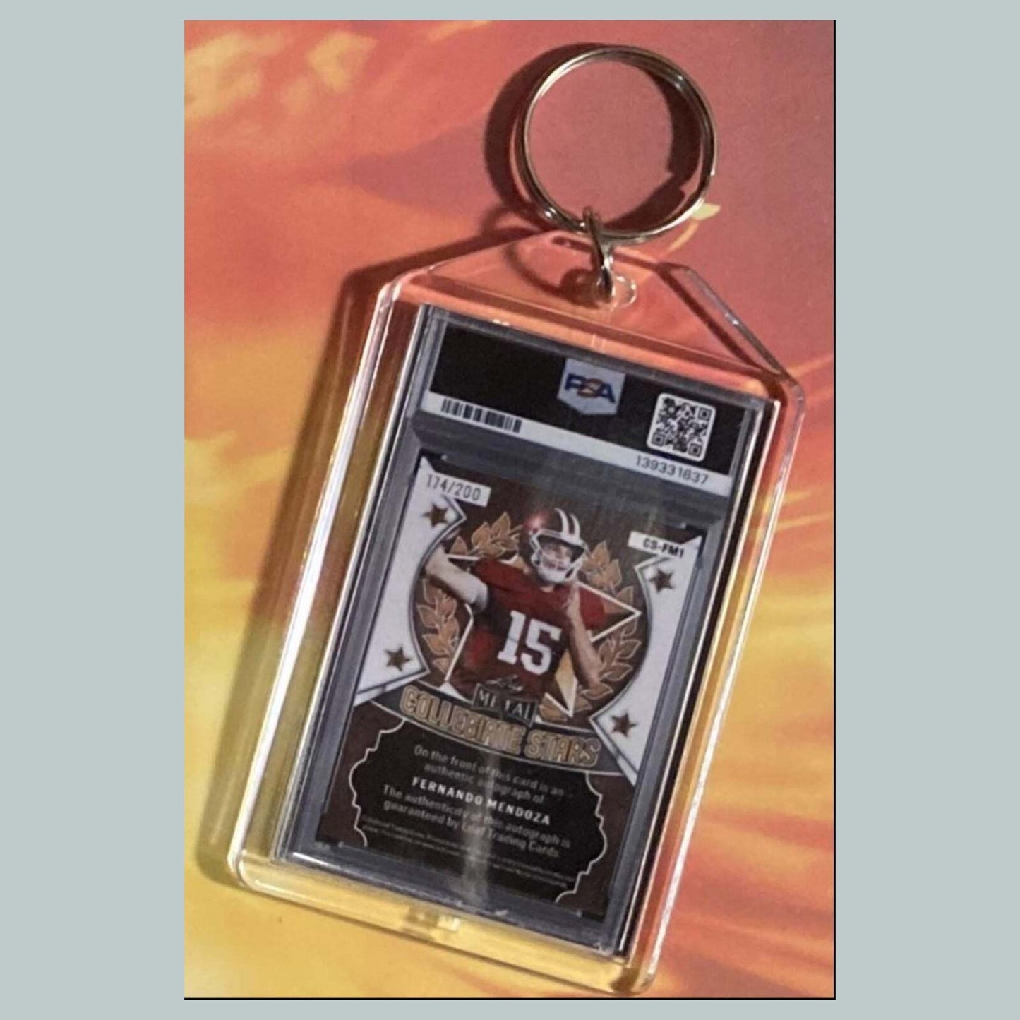 3731 Fernando Mendoza 2025 Bowman U White Shimmer Custom Hand Made Keychain FBL