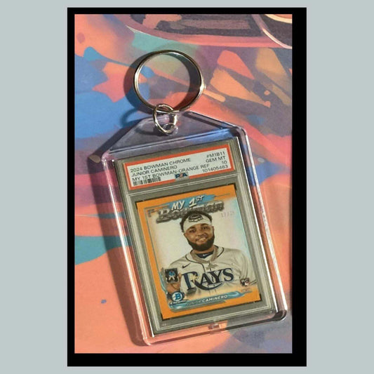 3428 Junior Caminero 2024 Chrome My 1st Card Orange Custom Keychain- Great Gift BBL KYC