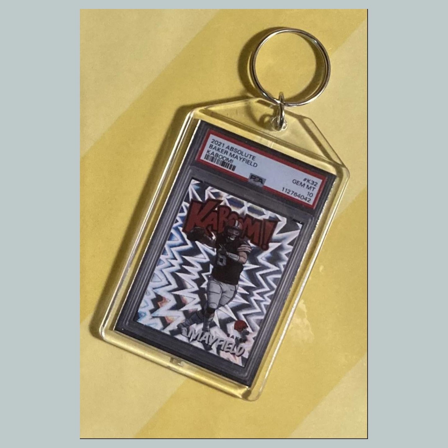 0826 Baker Mayfield 2021 Panini Absolute Kaboom Custom Hand Made Keychain