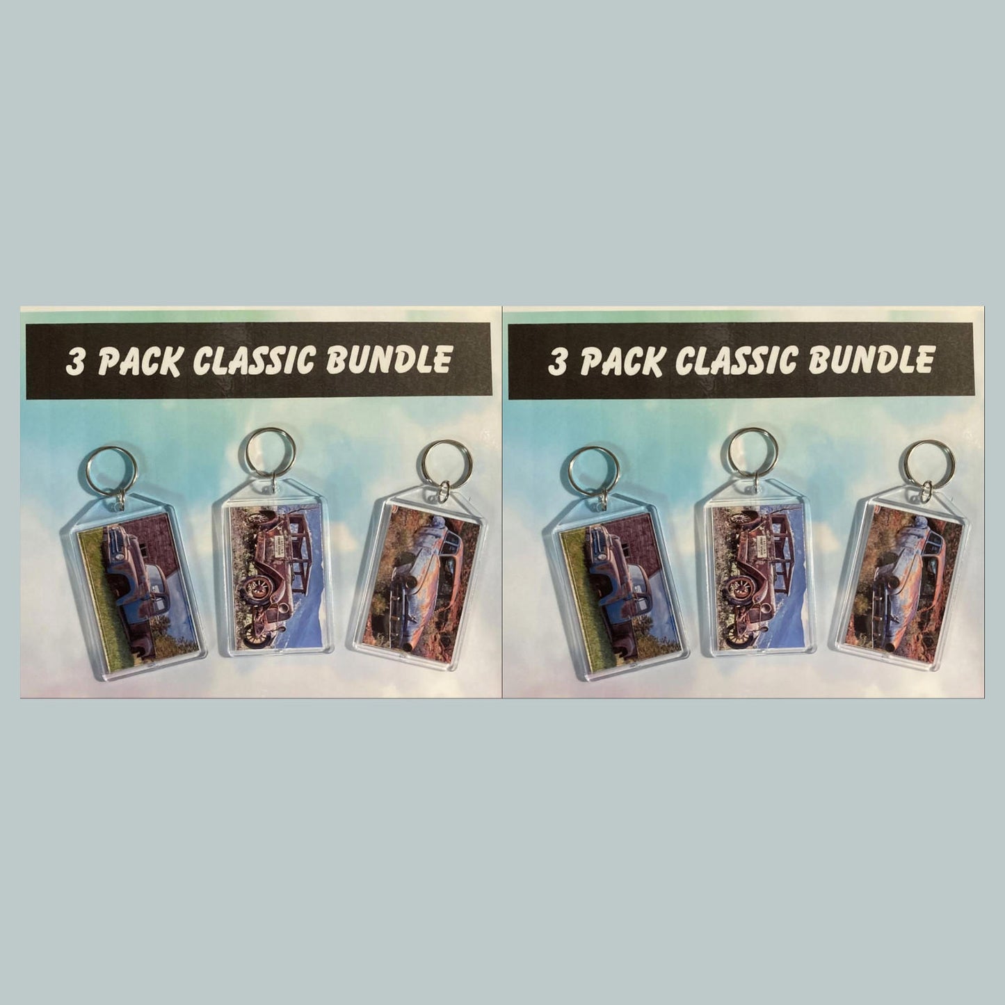 0620B Threefer Bundle Old Rusty Classics Acrylic Keychain | Vintage Automobile Photo Keychain | Retro Vehicle Gift | Double-Sided