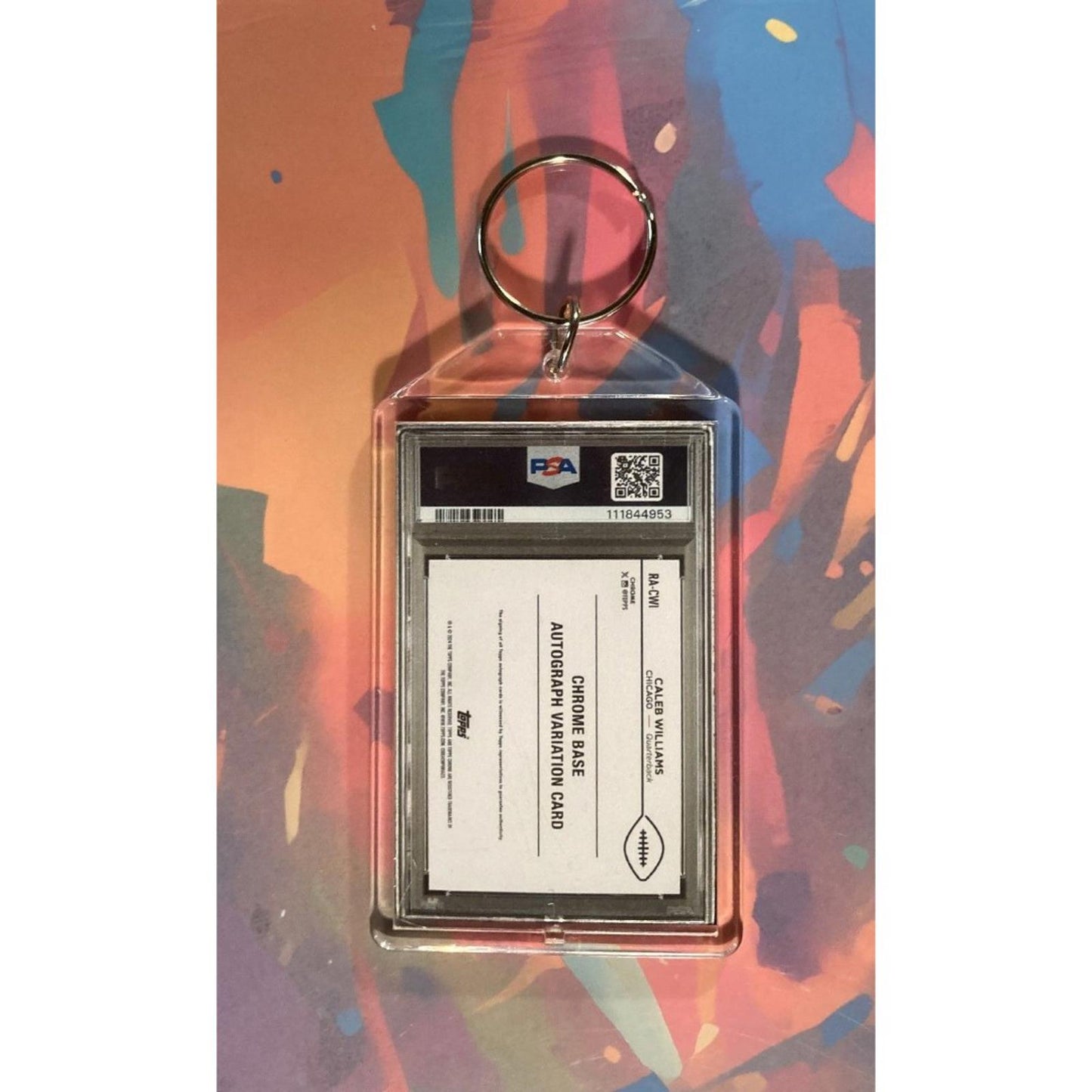 0115 Caleb Williams 2024 Topps Chrome Sapphire Orange Auto Novelty Keychain-Gift