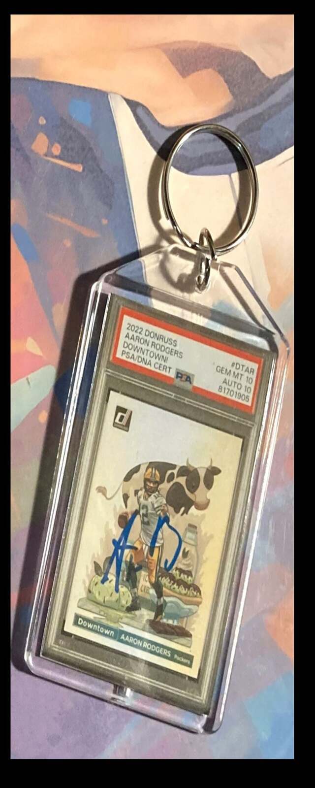 3253 Aaron Rodgers 2022 Panini Donruss Downtown Auto Custom Hand Made Keychain FBL