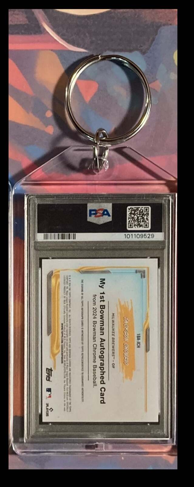 3082 Jackson Chourio 2024 Bowman Chrome Orange Auto - Custom Keychain - Gift BBL KYC