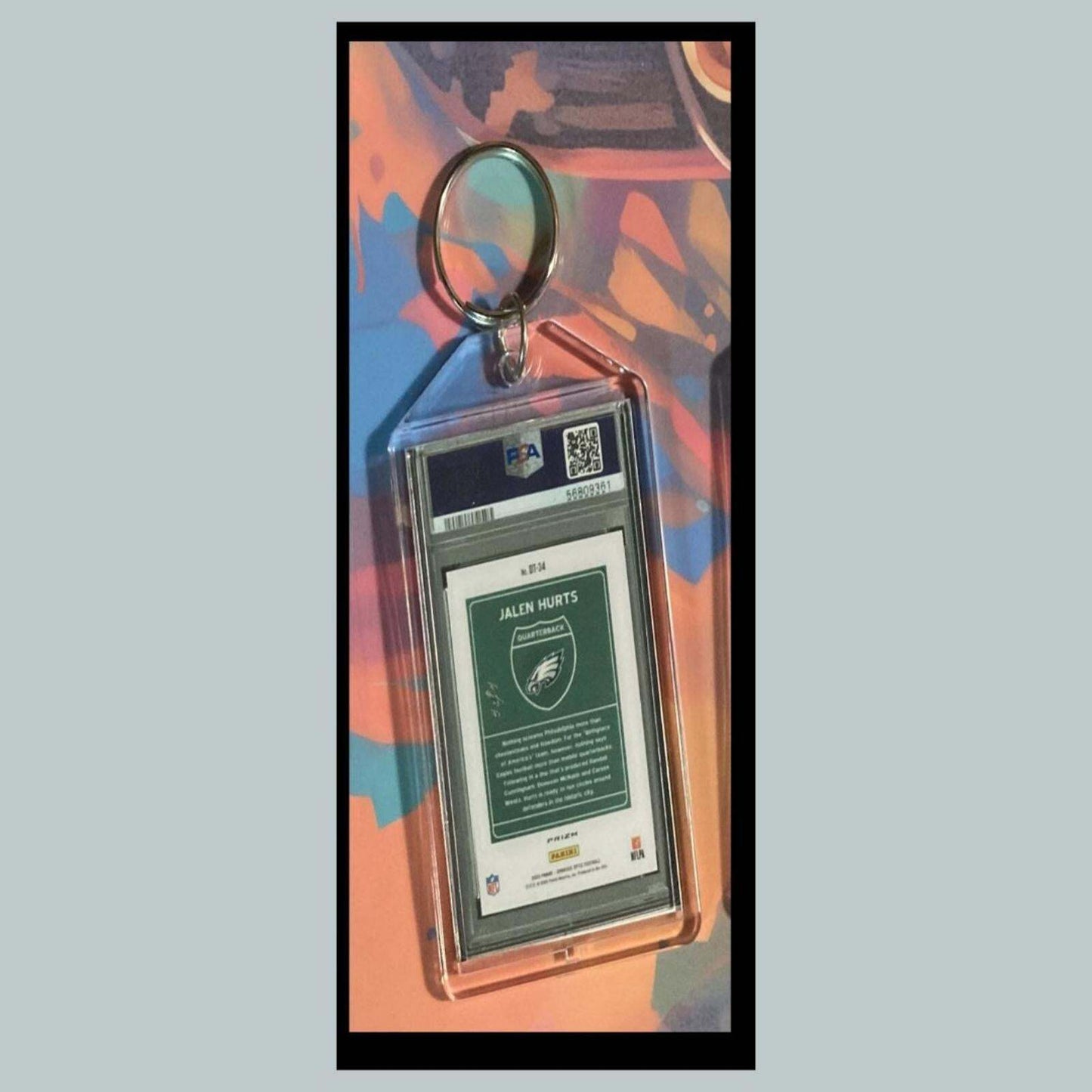 3422 Jalen Hurts 2020 Panini Donruss Optic Downtown Gold Vinyl Custom Keychain FBL