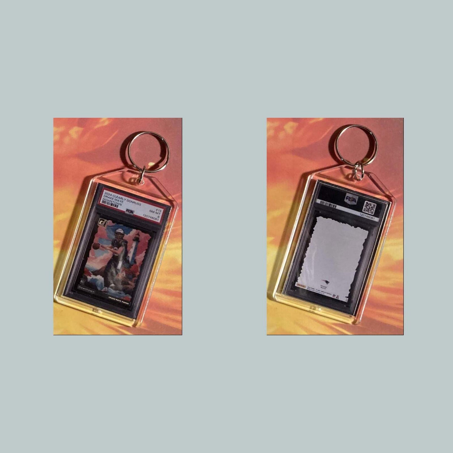 3710 Drake Maye 2024 Clearly Donruss Downtown Custom Hand Made Keychain FBL