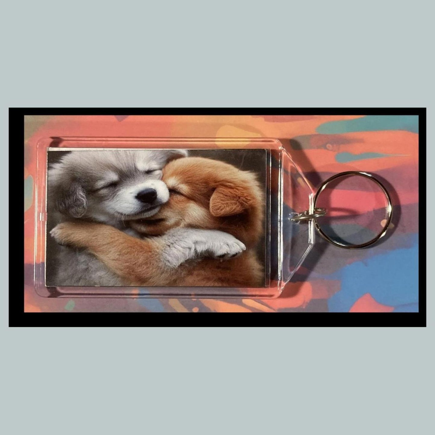 0339 Puppys Cuddling Custom Hand Made Keychain - Makes A Great Gift