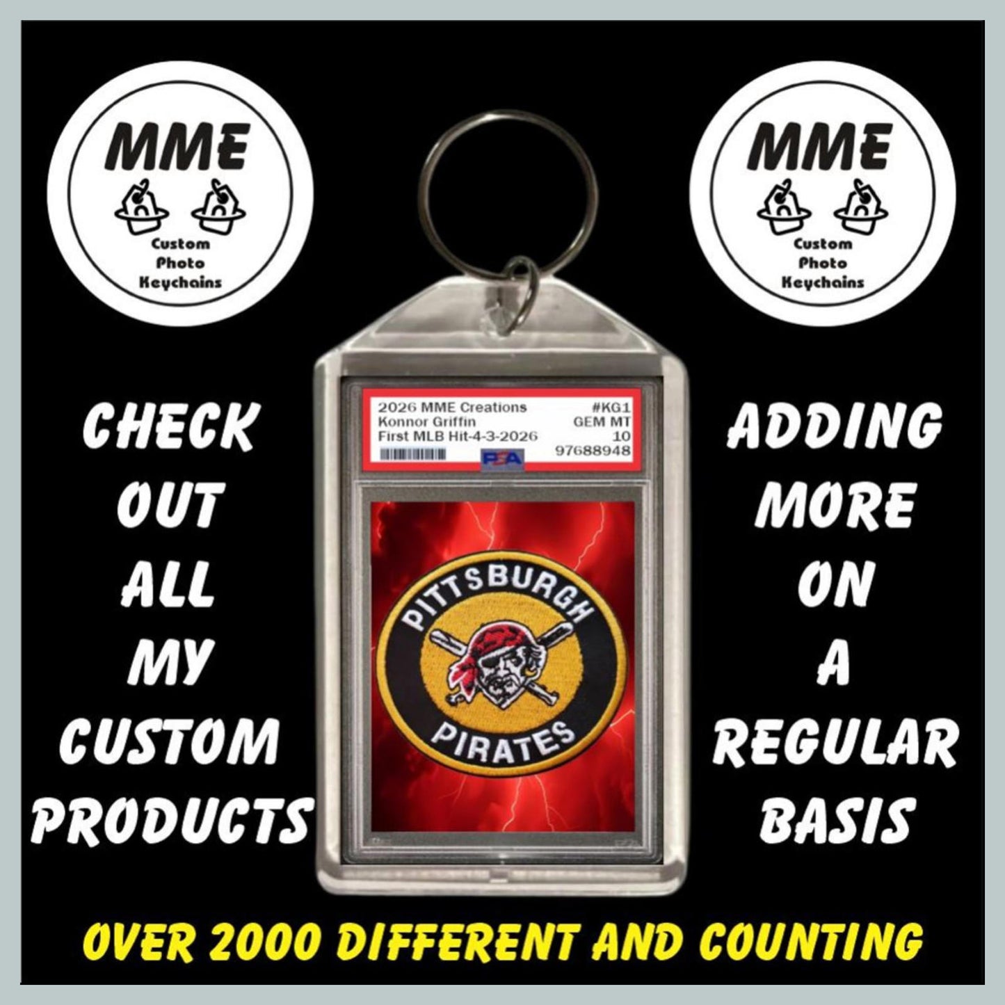 0840 Custom Keychain Konnor Griffin First Major League Hit Fast Secure Shipping