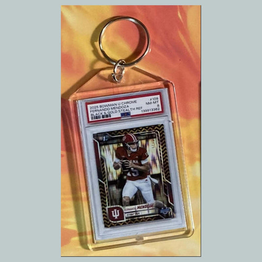 3730 Fernando Mendoza 2025 Bowman U Black & Gold Stealth Custom Made Keychain FBL